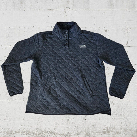 Eddie Bauer Dark Grey Quilted Mock Neck Pullover Sweater Jacket Size Medium - Picture 1 of 9